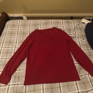 Red long sleeve Polo Large V Neck